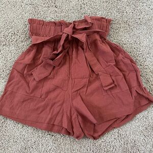 Women's Rust Paperbag Waist Shorts